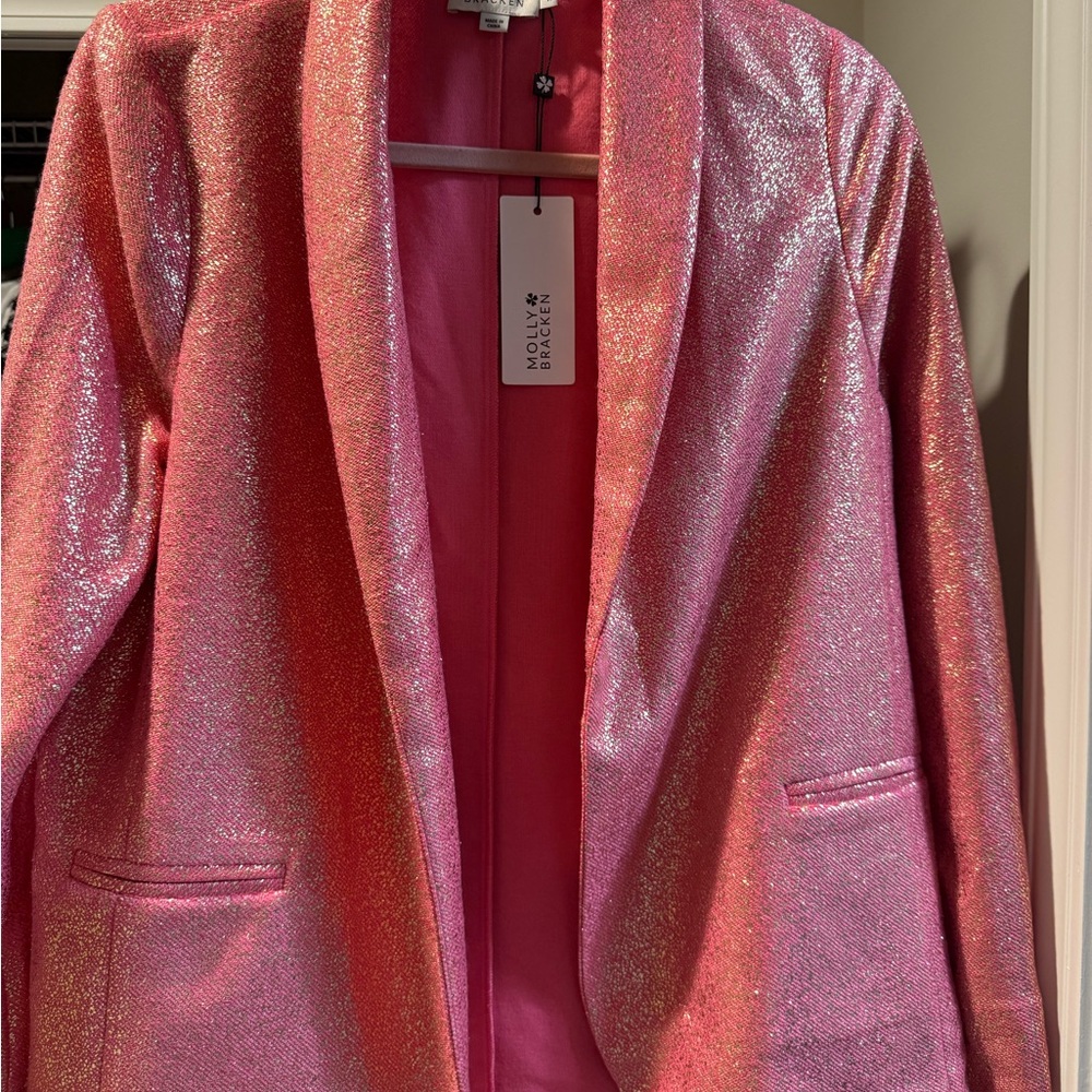 Molly Bracken Pink Shimmer Blazer with Shawl Lapels